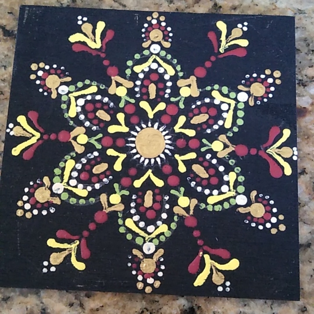 Hand Painted Mandala 4"x4" wood square